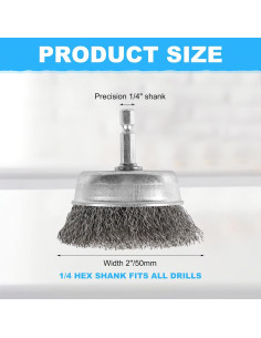 Rocaris 10 Cepillos de Copa de Alambre 2" Punta Hexagonal 1/4" 2