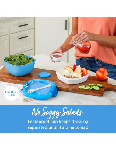 Contenedor de Ensalada Bentgo Azul 1.6L con Bandeja 4 Compartimentos