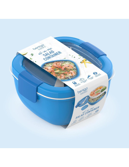 Contenedor de Ensalada Bentgo Azul 1.6L con Bandeja 4 Compartimentos