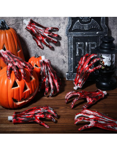 5 Pares Manos Esqueletos Halloween Sratte Realistas 20x14cm 2