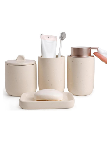 Conjunto de Accesorios de Baño BosilunLife 4 Piezas Cerámica Albaricoque