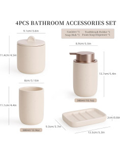 Conjunto de Accesorios de Baño BosilunLife 4 Piezas Cerámica Albaricoque 2