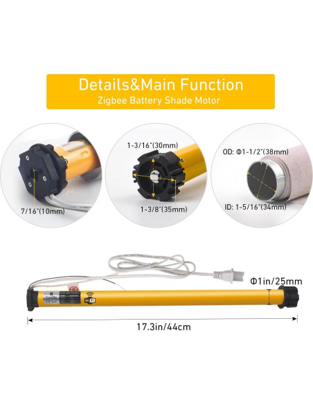 Motor de Persianas Inteligentes Sotrfle AM25-1.2, WiFi 38mm