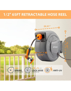 Carrete de Manguera de Jardín DNYKER 20m 1/2" Retráctil Pared 2