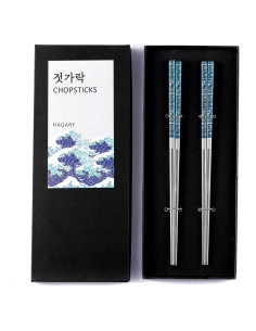 Palillos de Metal Reutilizables Hagary Onda Azul 2 Pares