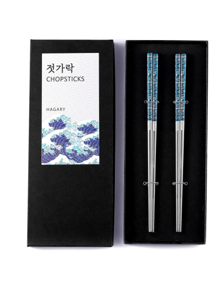 Palillos de Metal Reutilizables Hagary Onda Azul 2 Pares