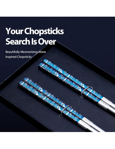 Palillos de Metal Reutilizables Hagary Onda Azul 2 Pares