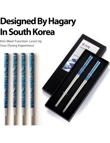 Palillos de Metal Reutilizables Hagary Onda Azul 2 Pares