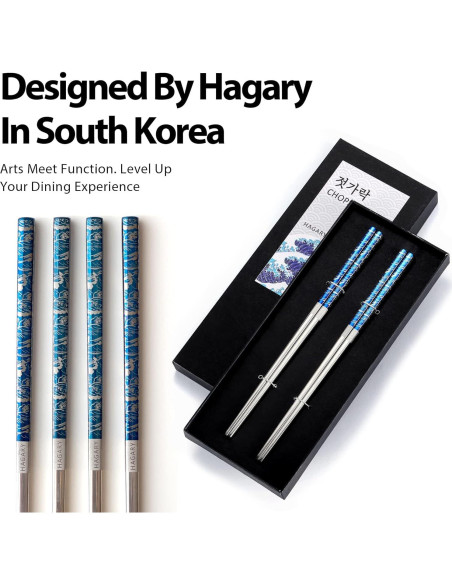 Palillos de Metal Reutilizables Hagary Onda Azul 2 Pares