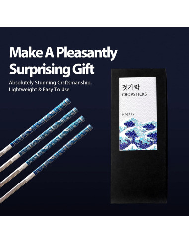 Palillos de Metal Reutilizables Hagary Onda Azul 2 Pares