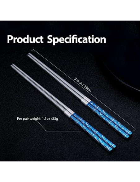 Palillos de Metal Reutilizables Hagary Onda Azul 2 Pares