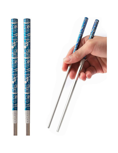 Palillos de Metal Reutilizables Hagary Onda Azul 2 Pares