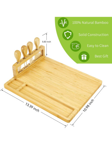 Tabla de Queso Secura de Bambú Natural con Cuchillos 35.6x27.9cm