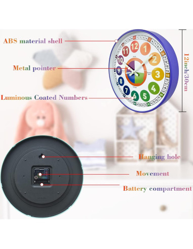 Reloj de Aprendizaje DORBOKER 30 cm Colorido Silencioso
