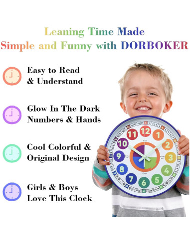 Reloj de Aprendizaje DORBOKER 30 cm Colorido Silencioso