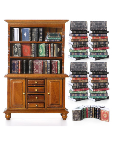 Mini Librería de Madera Chivertion con 48 Libros 1:12