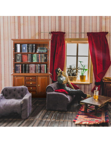 Mini Librería de Madera Chivertion con 48 Libros 1:12