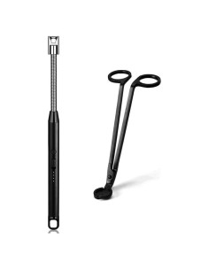 Juego de encendedor de vela recargable y cortador de mechas - Negro