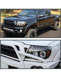 Faros Proyector LED Doble Halo Negro SPEC-D TUNING para Toyota Tacoma 2005-2011 2
