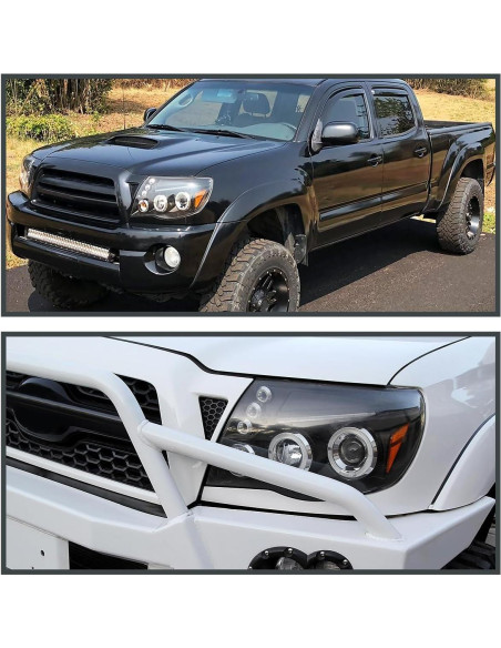 Faros Proyector LED Doble Halo Negro SPEC-D TUNING para Toyota Tacoma 2005-2011