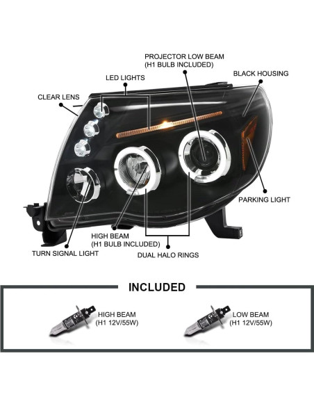 Faros Proyector LED Doble Halo Negro SPEC-D TUNING para Toyota Tacoma 2005-2011