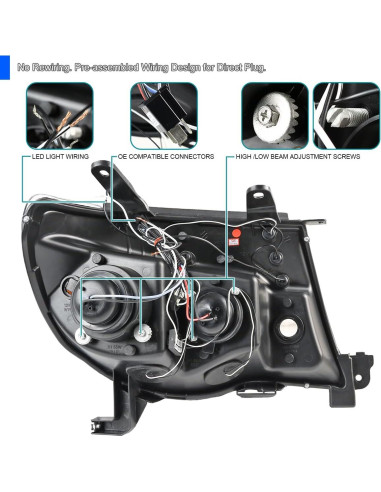 Faros Proyector LED Doble Halo Negro SPEC-D TUNING para Toyota Tacoma 2005-2011