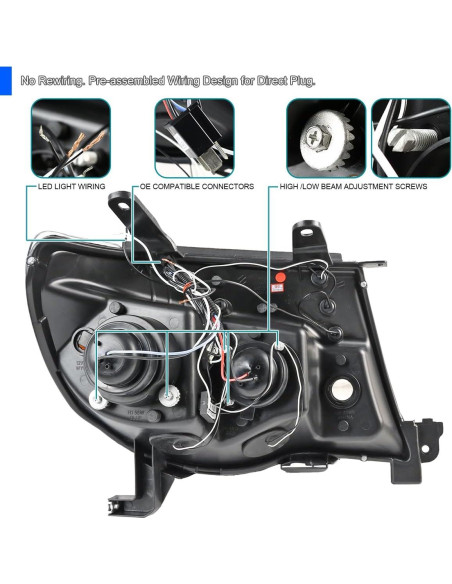 Faros Proyector LED Doble Halo Negro SPEC-D TUNING para Toyota Tacoma 2005-2011