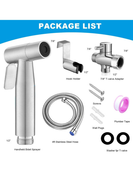 Rociador de Bidet de Mano Aukomer BD Acero Inoxidable Ajustable Rociador de Bidet de Mano Aukomer BD Acero Inoxidable Ajustable