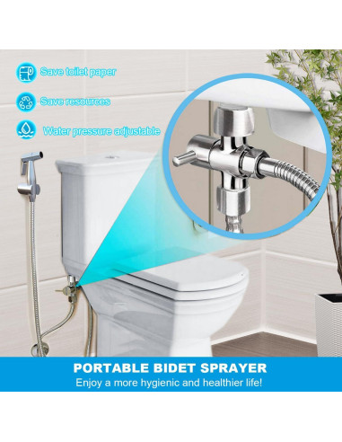 Rociador de Bidet de Mano Aukomer BD Acero Inoxidable Ajustable