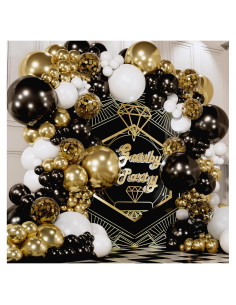 Kit Guirnalda de Globos Sheryl Decor - Negro, Blanco y Dorado