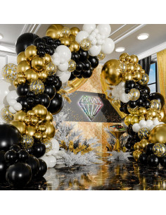 Kit Guirnalda de Globos Sheryl Decor - Negro, Blanco y Dorado 2