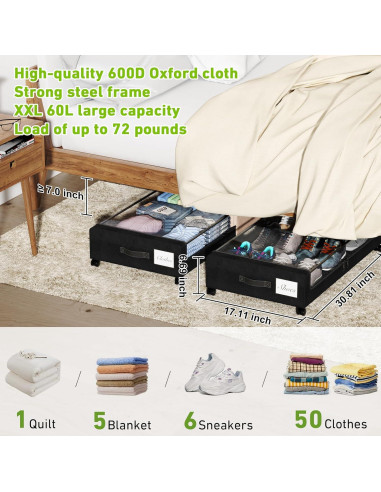 Contenedores de Almacenamiento Bajo la Cama YAASHEEN 60L 4-Pack