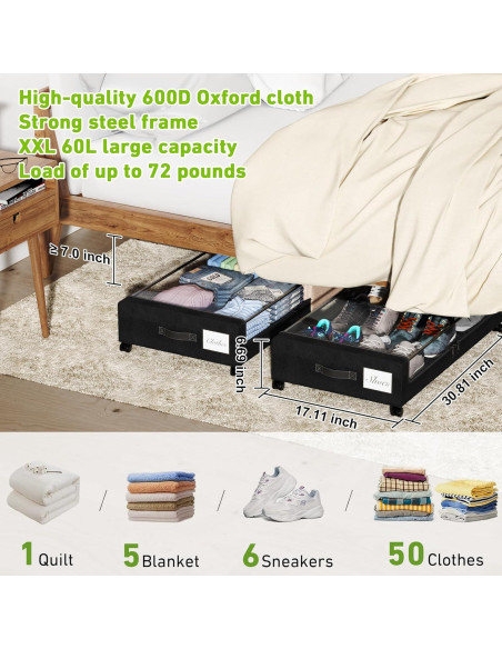 Contenedores de Almacenamiento Bajo la Cama YAASHEEN 60L 4-Pack