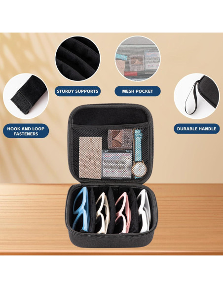 Estuche Organizador de Gafas de Sol Negro con 4 Ranuras Ajustables