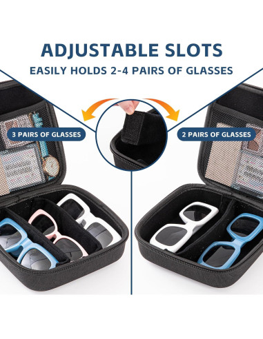 Estuche Organizador de Gafas de Sol Negro con 4 Ranuras Ajustables