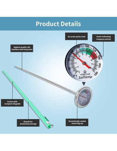 Termómetro de Compost Yogyro Acero Inoxidable 16 cm