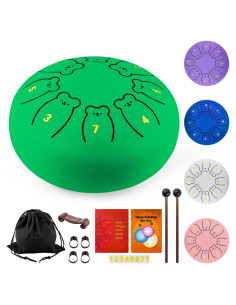 Tambor de Lengua de Acero Verde 15.24 cm 8 Notas para Niños