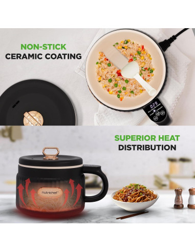 Cocedor de Arroz Eléctrico NutriChef 1.6L Negro - 6 Funciones