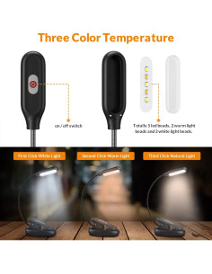 Luz de Libro LED LEPOWER con Clip, 5 LEDs, Portátil, Negro 2