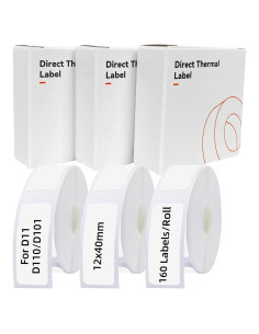 3 Rollos Papel Térmico Etiquetas 12x40mm Peweglow 160 Etiquetas