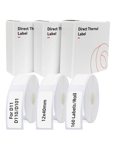 3 Rollos Papel Térmico Etiquetas 12x40mm Peweglow 160 Etiquetas