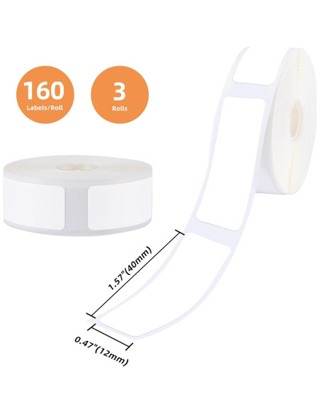 3 Rollos Papel Térmico Etiquetas 12x40mm Peweglow 160 Etiquetas