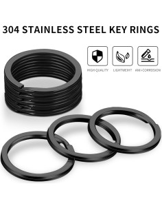 Anillos de Llave Gkeygo 12 pcs Acero Inoxidable 25mm Negro 2