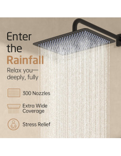 Cabezal de Ducha KES 30x25cm Rectangular Alta Presión Negro 2