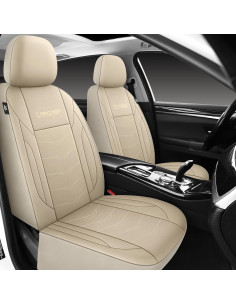 Fundas de Asiento de Coche CAROMOP Beige PU Impermeables 2