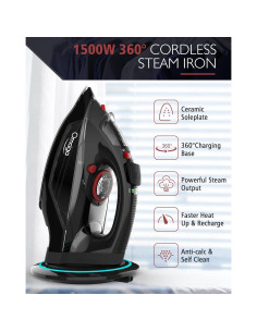 Plancha Sin Cable OMAIGA 1500W con Vapor y Tanque 350ml - Negro 2