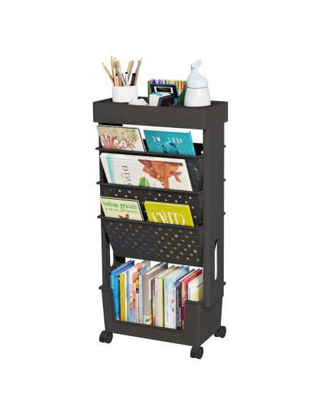 Estantería Móvil 5 Niveles Yeavs Negra para Oficina y Estudio