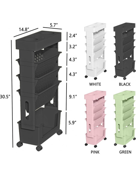 Estantería Móvil 5 Niveles Yeavs Negra para Oficina y Estudio