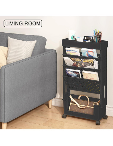 Estantería Móvil 5 Niveles Yeavs Negra para Oficina y Estudio