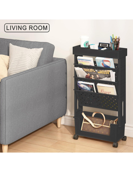 Estantería Móvil 5 Niveles Yeavs Negra para Oficina y Estudio